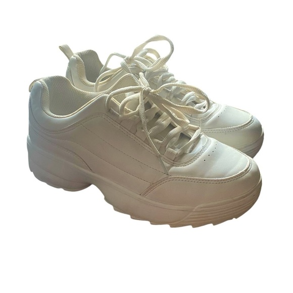 Ardene Shoes - Ardene White Faux Leather Laced Sneakers Size 8